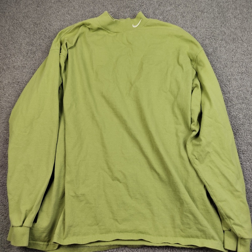 VTG 90s Nike Mock Neck Long Sleeve Shirt XL Green Made in USA Cotton Swoosh Neck